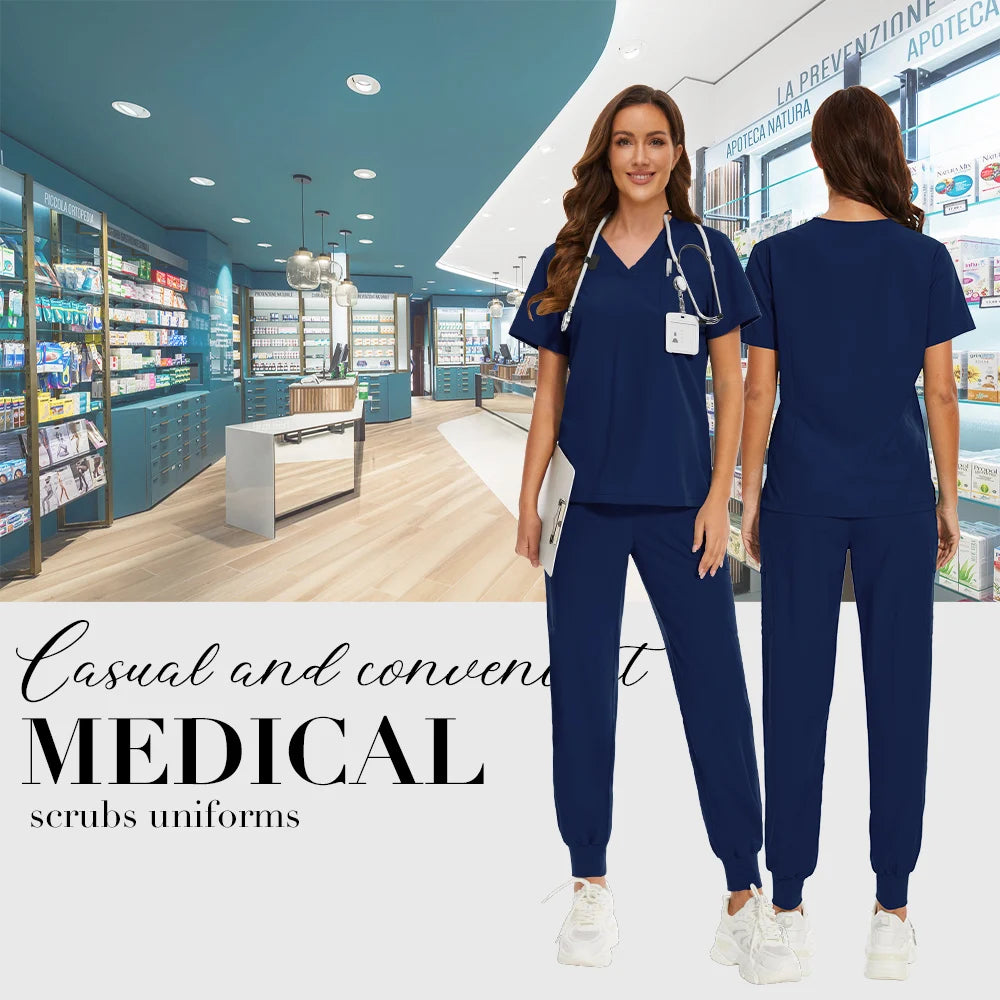Niaahinn Nurse Surgical Scrub Suit Men Women Unisex Doctor Medical Hospital Uniform Top Jogger Pants Veterinary Nursing Uniforms