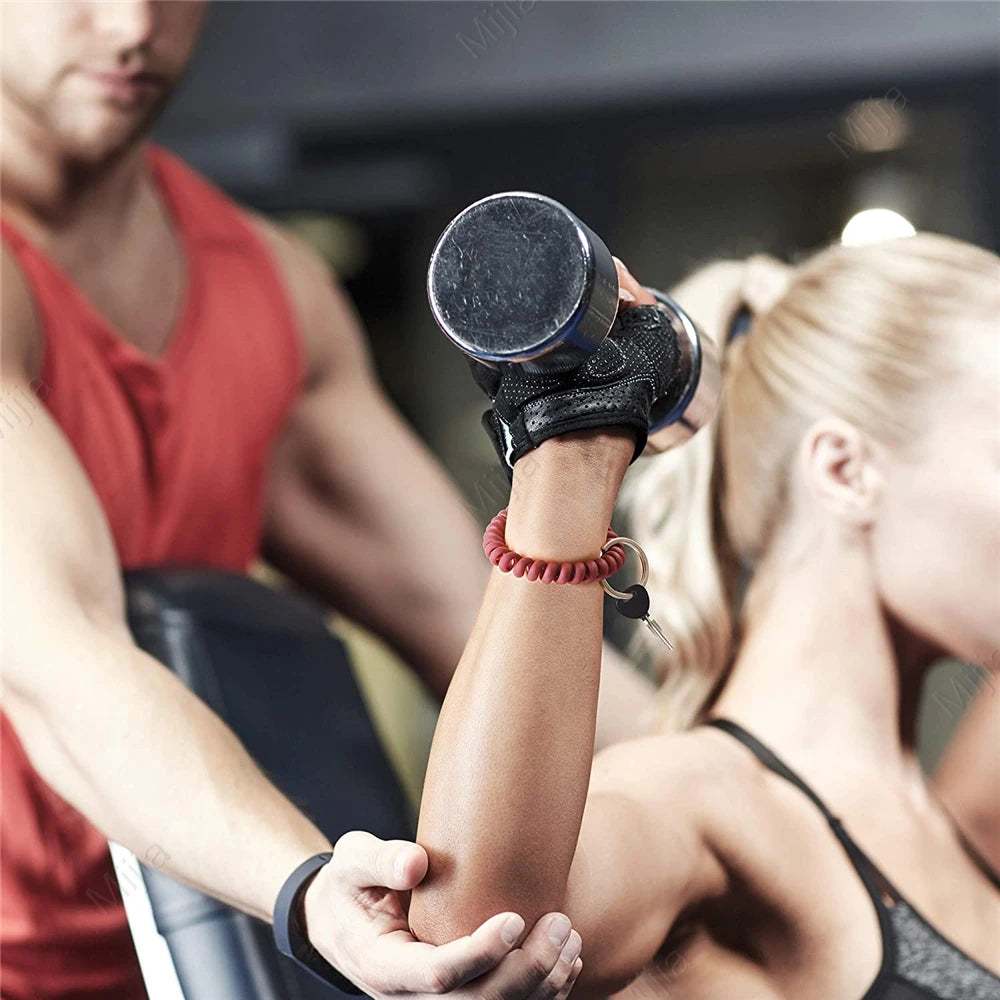 Stretchable Wristband Wristlet Keychain Spring Flexible Spiral Wrist Band Bracelet Key Holder for Gym Pool ID Badge Sports