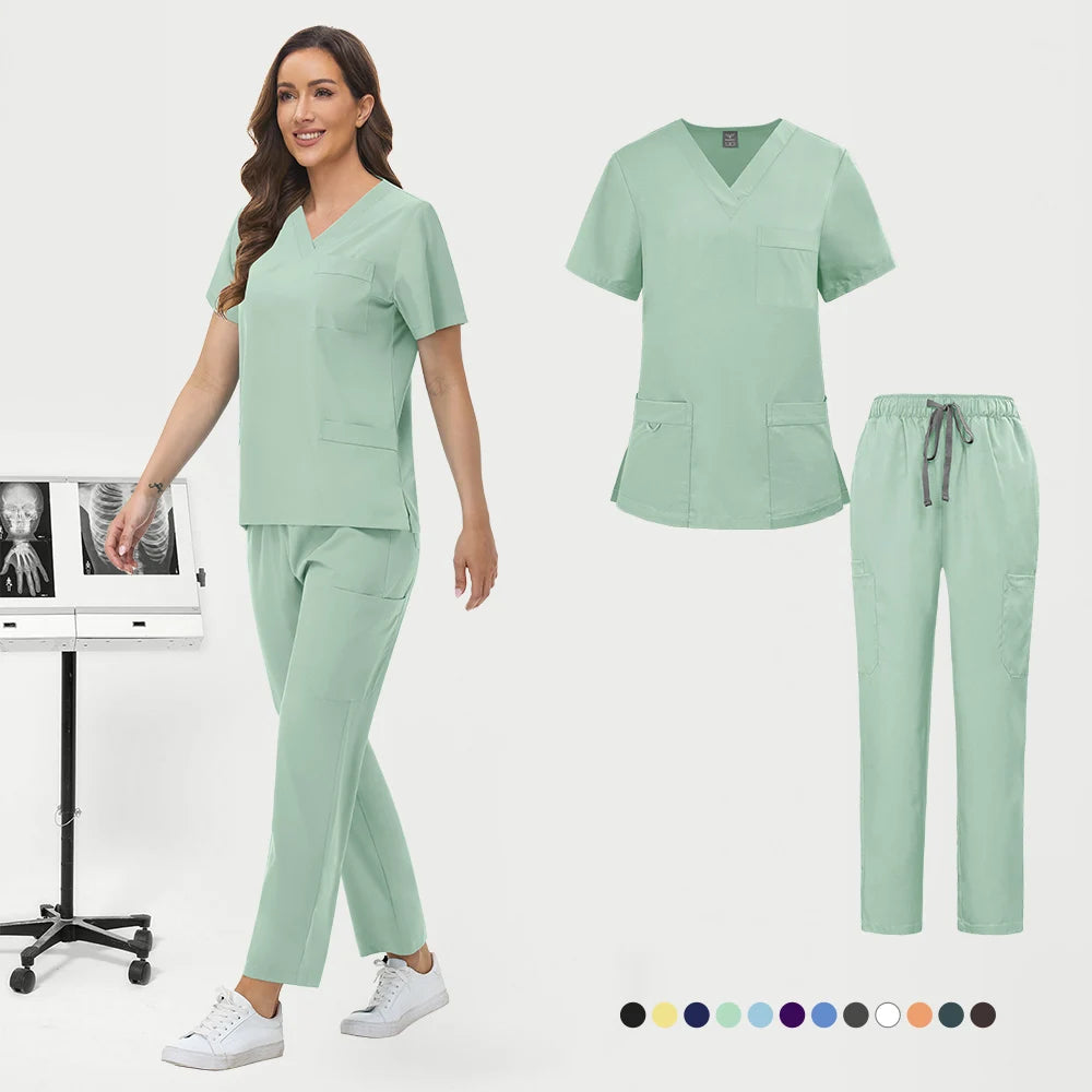 Wholesale Pharmacy Work Suit Hospital Pet Grooming Working Clothes Scrub Tops Pant Nurse Doctor Surgical Uniform Women Scrub Set