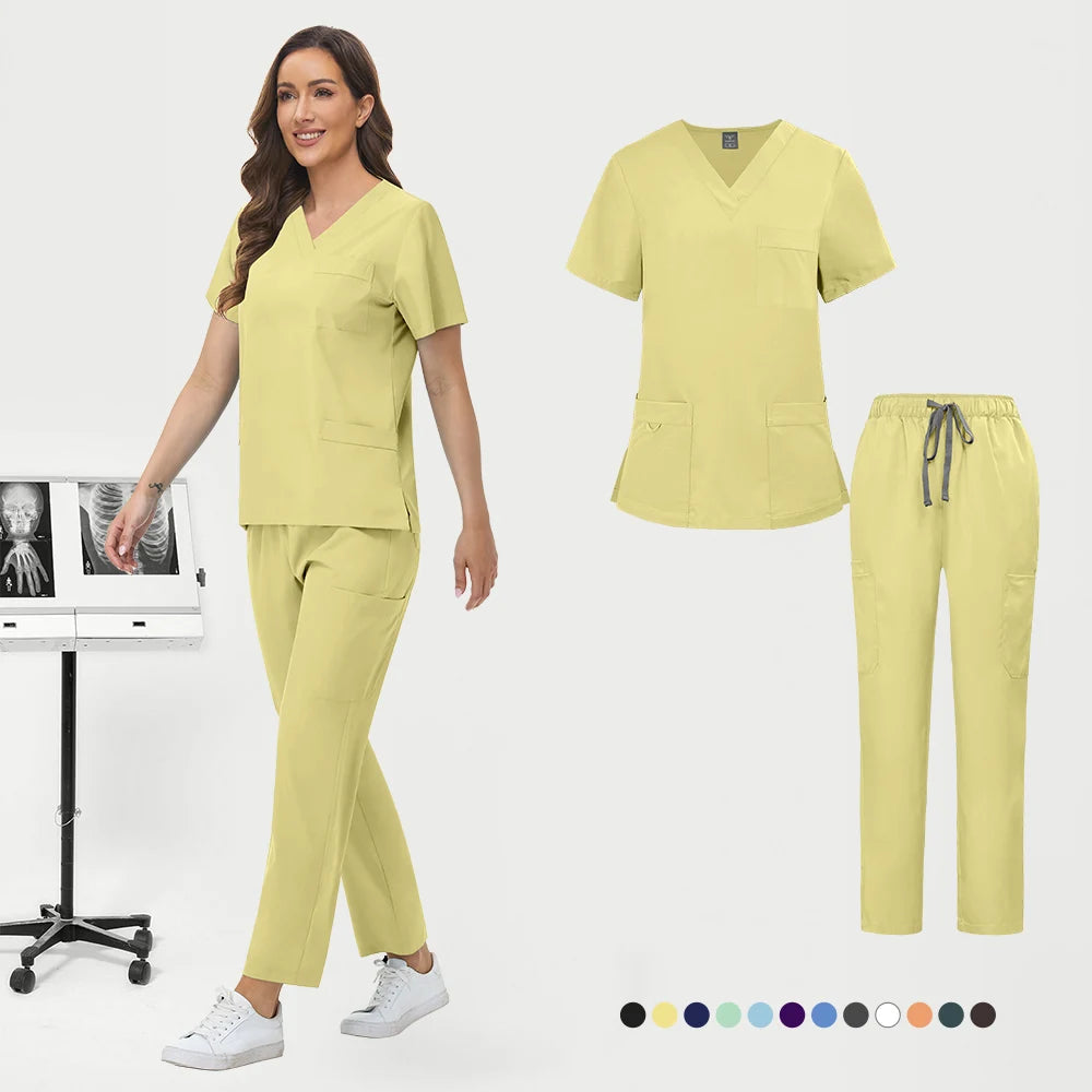 Wholesale Pharmacy Work Suit Hospital Pet Grooming Working Clothes Scrub Tops Pant Nurse Doctor Surgical Uniform Women Scrub Set