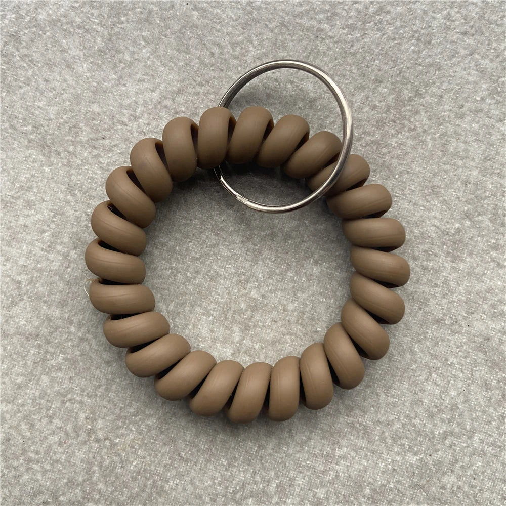 Stretchable Wristband Wristlet Keychain Spring Flexible Spiral Wrist Band Bracelet Key Holder for Gym Pool ID Badge Sports