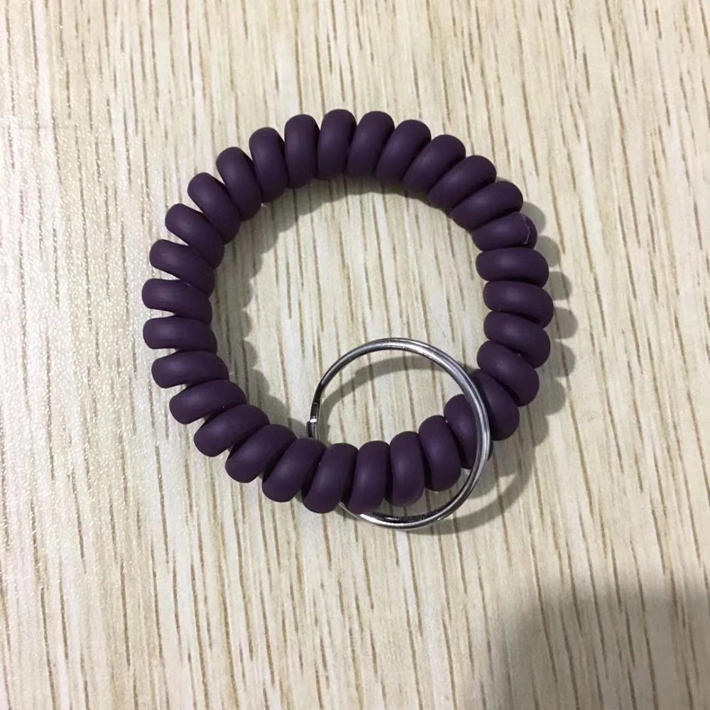 Stretchable Wristband Wristlet Keychain Spring Flexible Spiral Wrist Band Bracelet Key Holder for Gym Pool ID Badge Sports