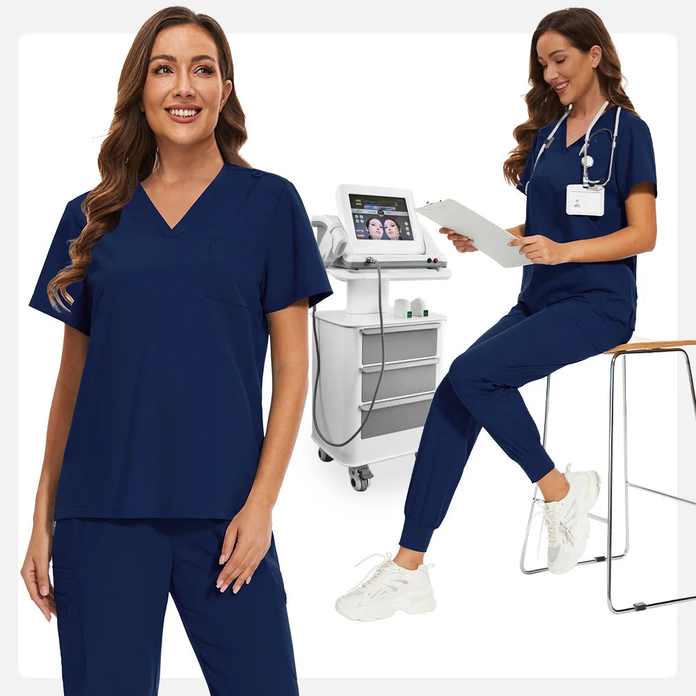 Niaahinn Nurse Surgical Scrub Suit Men Women Unisex Doctor Medical Hospital Uniform Top Jogger Pants Veterinary Nursing Uniforms