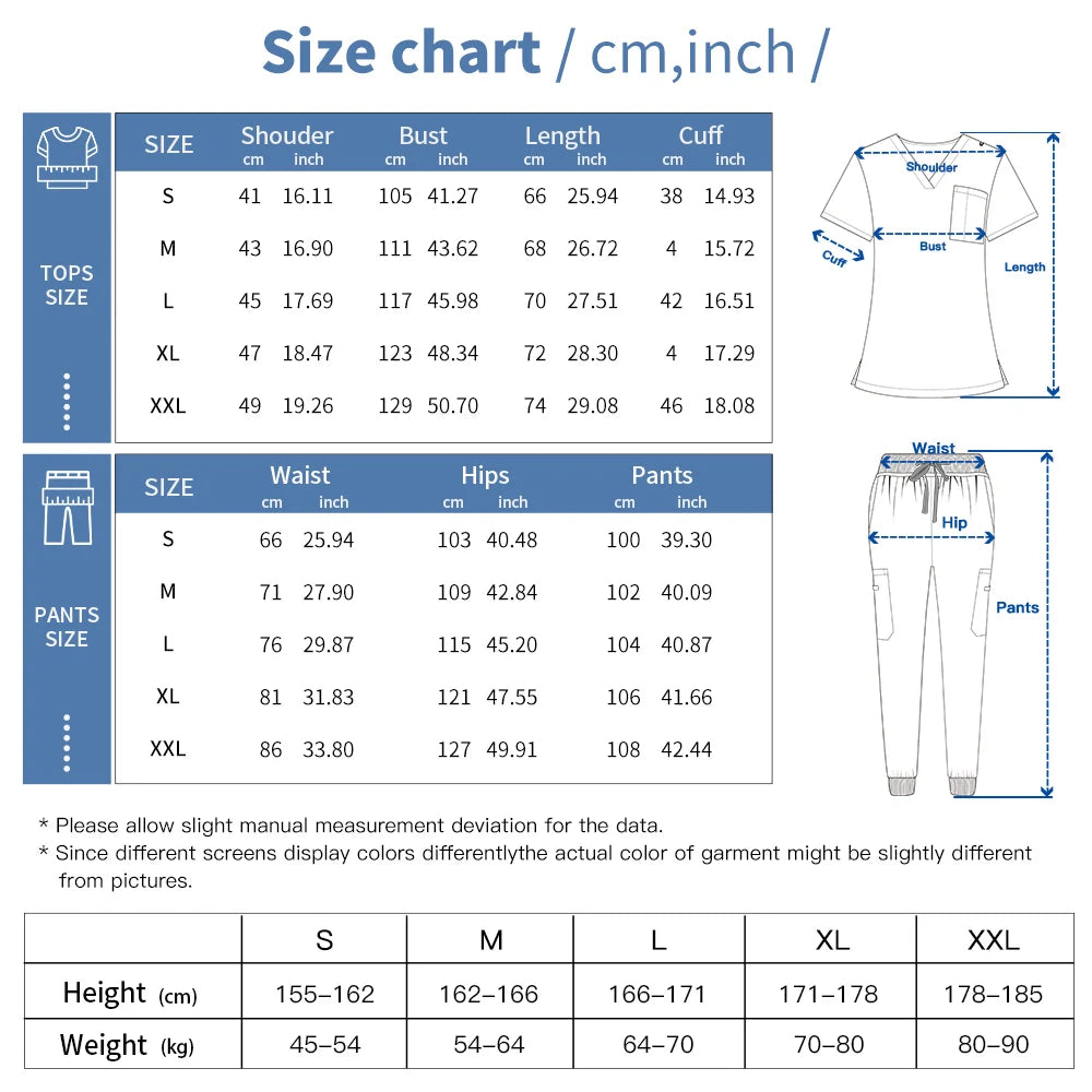 Niaahinn Nurse Surgical Scrub Suit Men Women Unisex Doctor Medical Hospital Uniform Top Jogger Pants Veterinary Nursing Uniforms