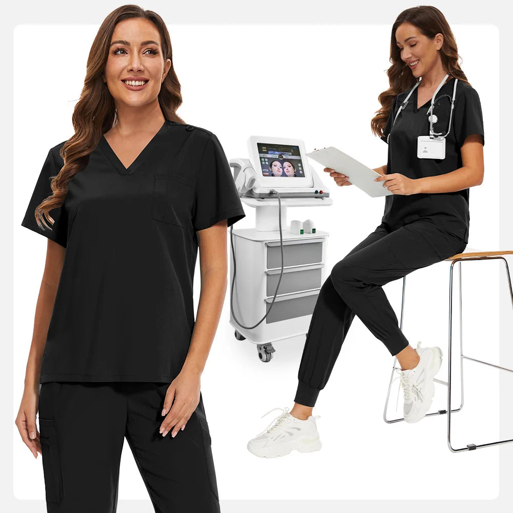 Niaahinn Nurse Surgical Scrub Suit Men Women Unisex Doctor Medical Hospital Uniform Top Jogger Pants Veterinary Nursing Uniforms