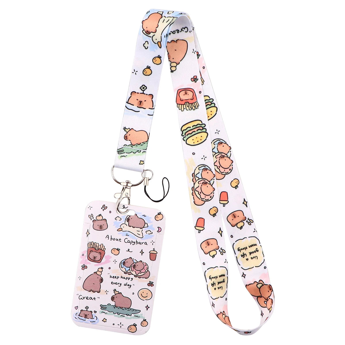 Cartoon Capybara Credential Holder Keychain Cute Lanyards for Keys Badge ID Mobile Phone Rope Neck Straps Accessories Kids Gift