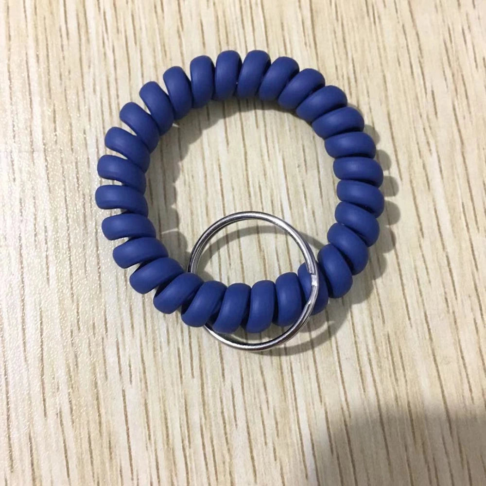 Stretchable Wristband Wristlet Keychain Spring Flexible Spiral Wrist Band Bracelet Key Holder for Gym Pool ID Badge Sports