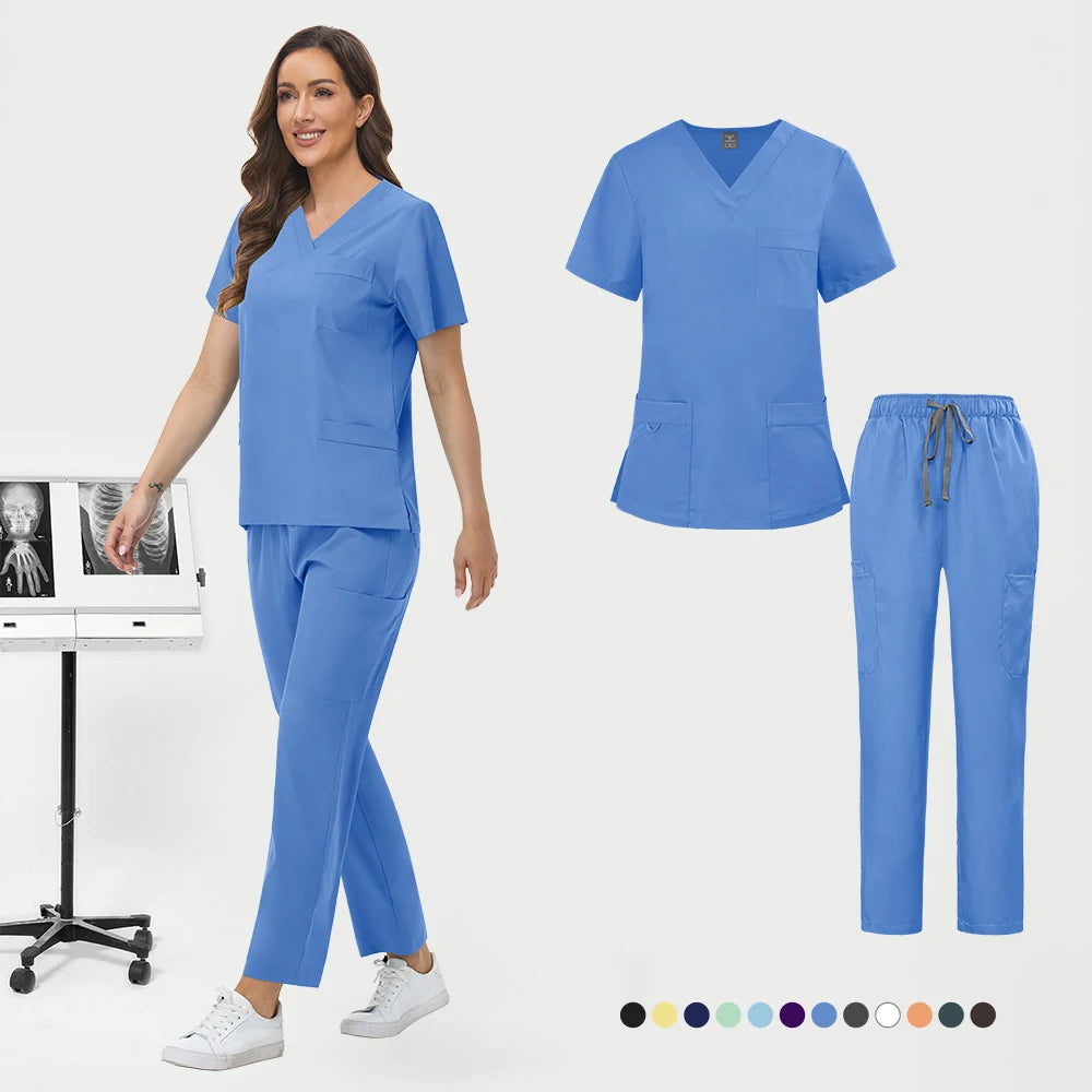 Wholesale Pharmacy Work Suit Hospital Pet Grooming Working Clothes Scrub Tops Pant Nurse Doctor Surgical Uniform Women Scrub Set