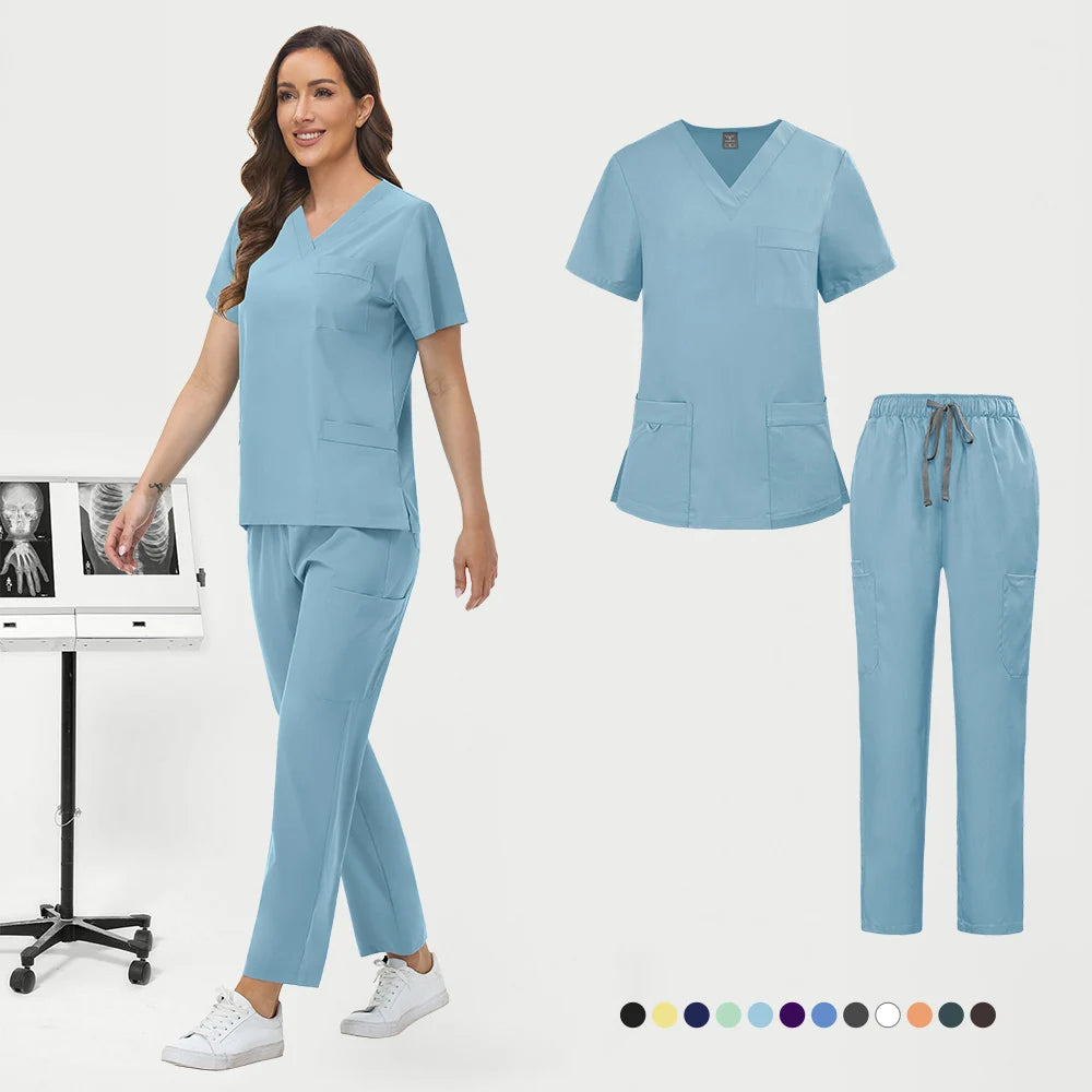 Wholesale Pharmacy Work Suit Hospital Pet Grooming Working Clothes Scrub Tops Pant Nurse Doctor Surgical Uniform Women Scrub Set