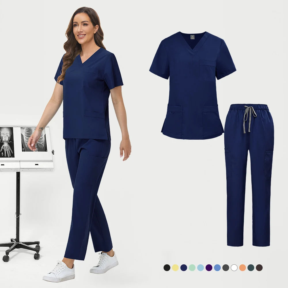 Wholesale Pharmacy Work Suit Hospital Pet Grooming Working Clothes Scrub Tops Pant Nurse Doctor Surgical Uniform Women Scrub Set