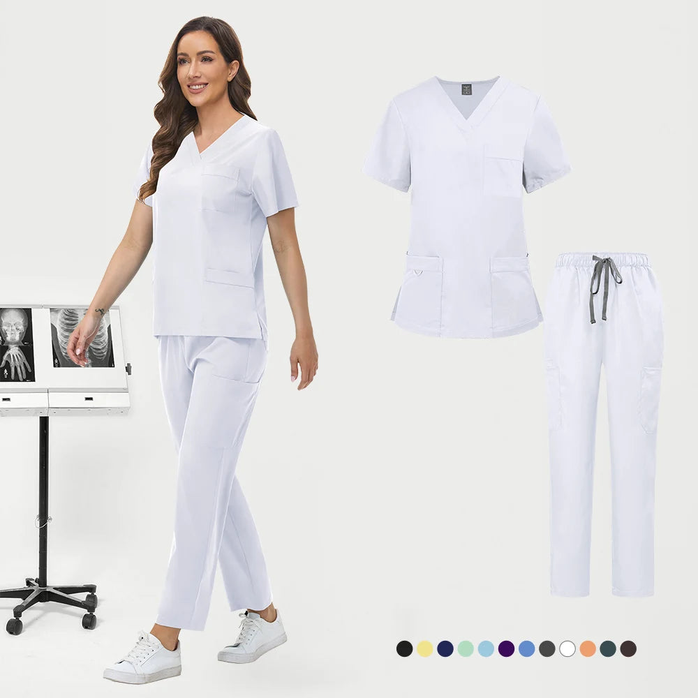 Wholesale Pharmacy Work Suit Hospital Pet Grooming Working Clothes Scrub Tops Pant Nurse Doctor Surgical Uniform Women Scrub Set