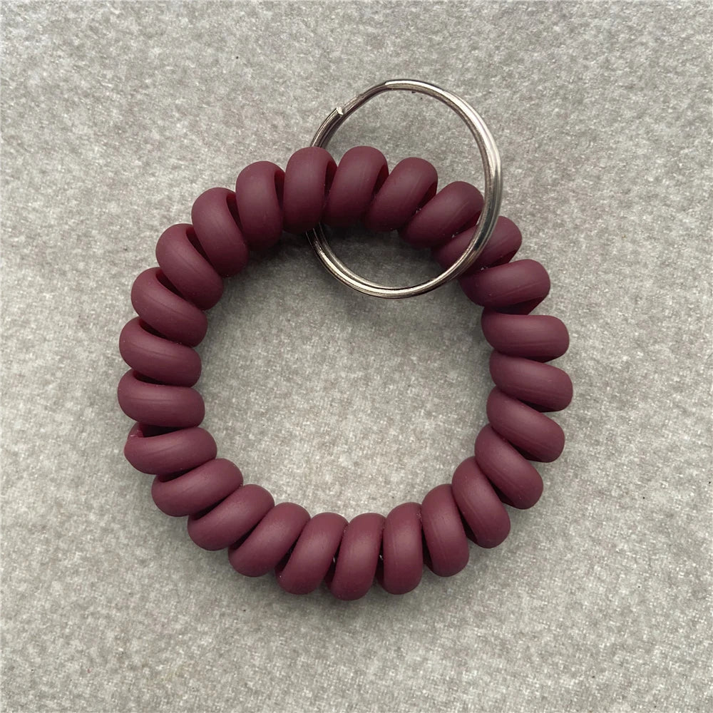 Stretchable Wristband Wristlet Keychain Spring Flexible Spiral Wrist Band Bracelet Key Holder for Gym Pool ID Badge Sports