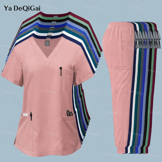 Pink Clinical Uniform Woman Pharmacy Workwear Nurse Uniform Hospital Doctor Oral Dental Surgery Uniforms Medical Scrubs Sets New