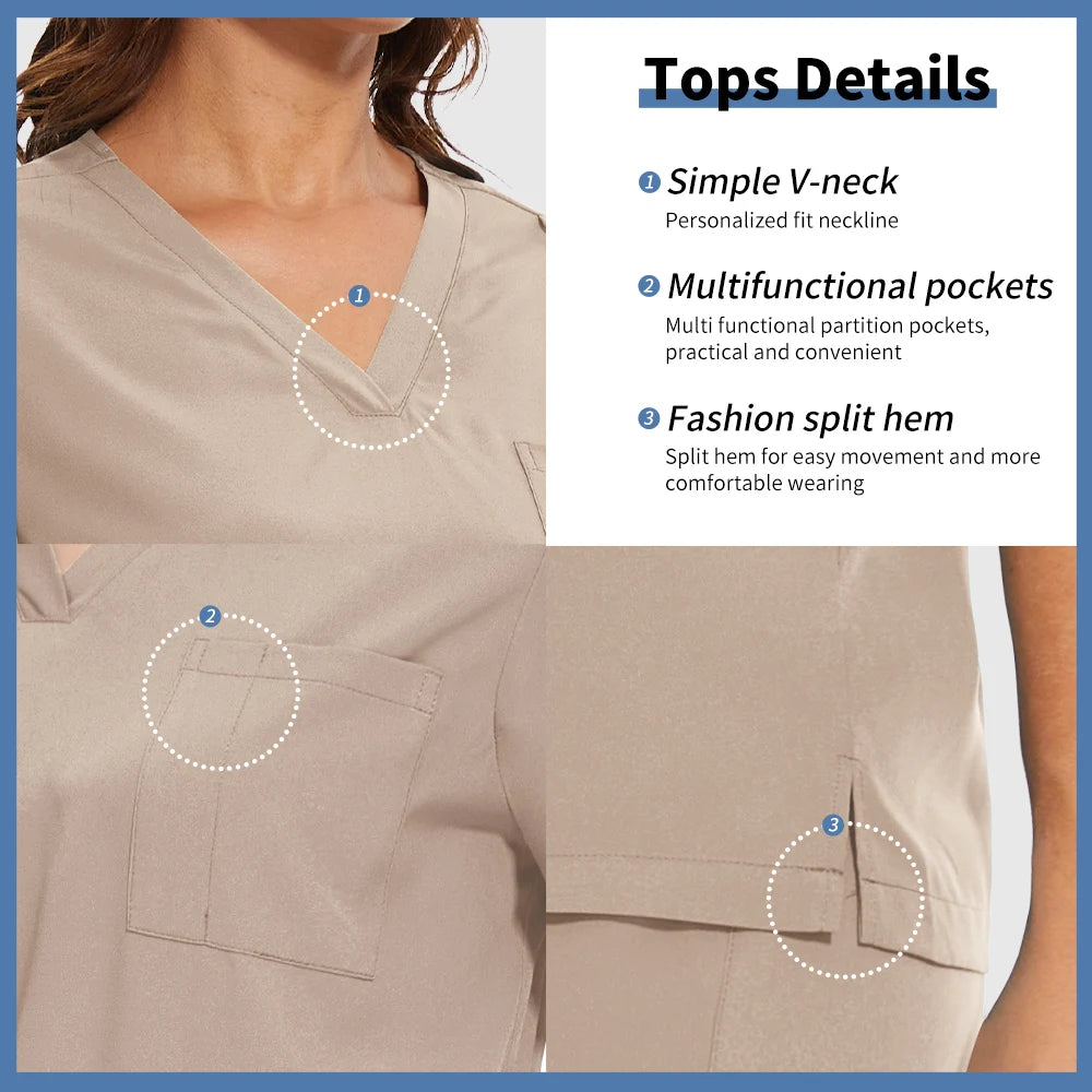 Niaahinn Nurse Surgical Scrub Suit Men Women Unisex Doctor Medical Hospital Uniform Top Jogger Pants Veterinary Nursing Uniforms