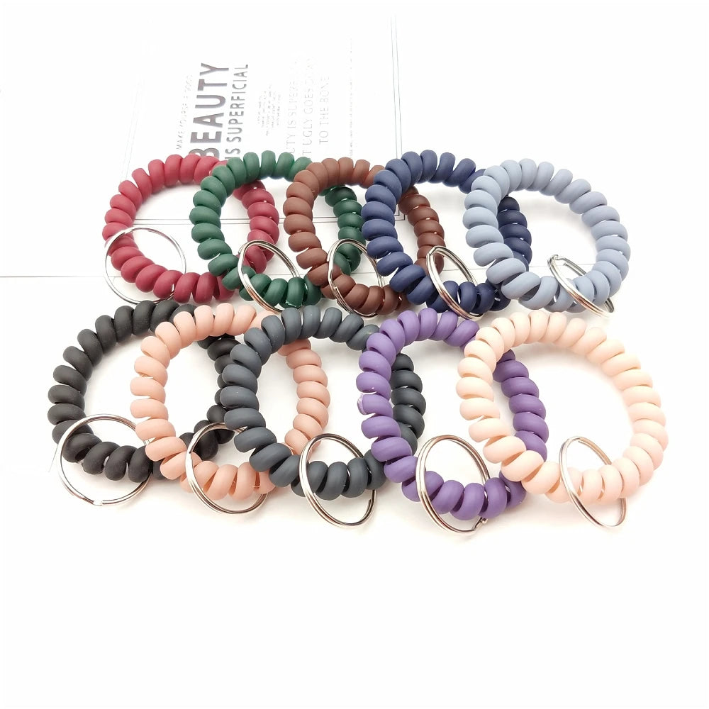 Stretchable Wristband Wristlet Keychain Spring Flexible Spiral Wrist Band Bracelet Key Holder for Gym Pool ID Badge Sports
