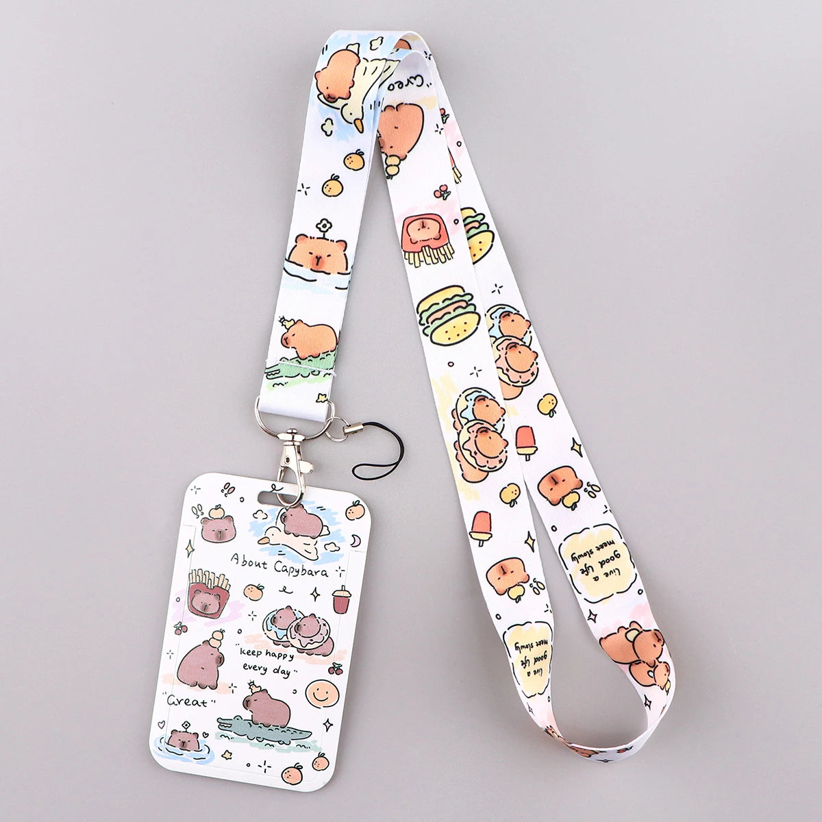 Cartoon Capybara Credential Holder Keychain Cute Lanyards for Keys Badge ID Mobile Phone Rope Neck Straps Accessories Kids Gift