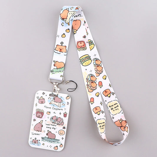 Cartoon Capybara Credential Holder Keychain Cute Lanyards for Keys Badge ID Mobile Phone Rope Neck Straps Accessories Kids Gift