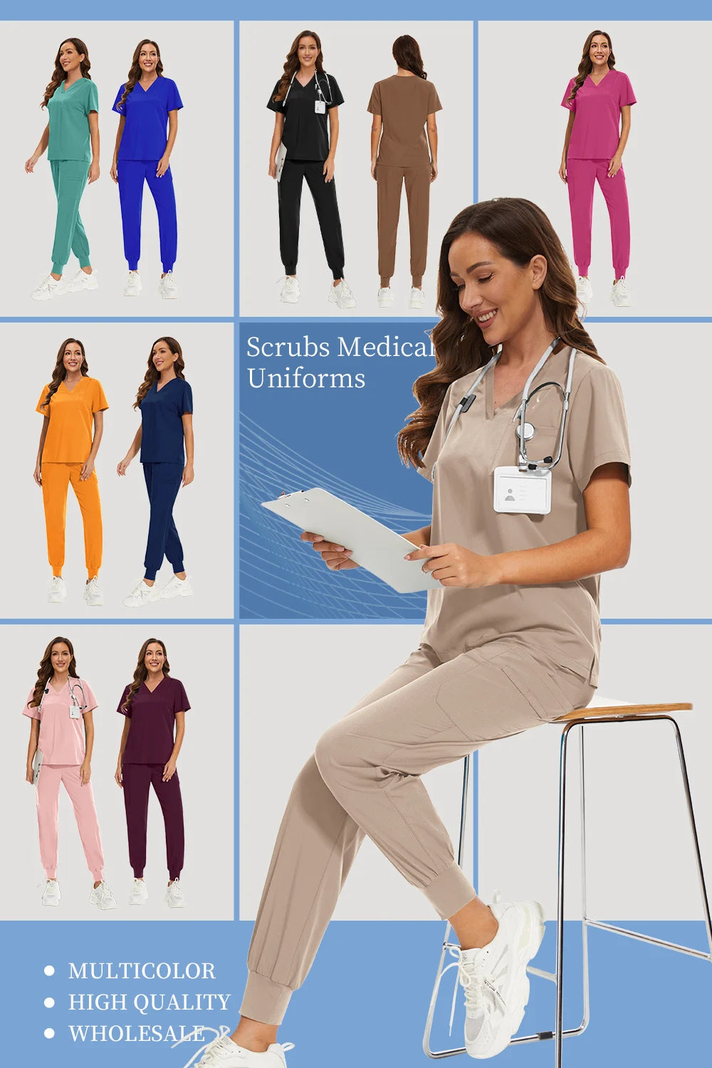 Niaahinn Nurse Surgical Scrub Suit Men Women Unisex Doctor Medical Hospital Uniform Top Jogger Pants Veterinary Nursing Uniforms