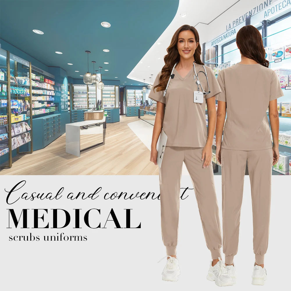 Niaahinn Nurse Surgical Scrub Suit Men Women Unisex Doctor Medical Hospital Uniform Top Jogger Pants Veterinary Nursing Uniforms