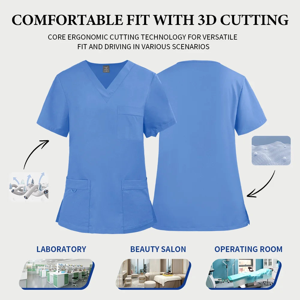 Wholesale Pharmacy Work Suit Hospital Pet Grooming Working Clothes Scrub Tops Pant Nurse Doctor Surgical Uniform Women Scrub Set