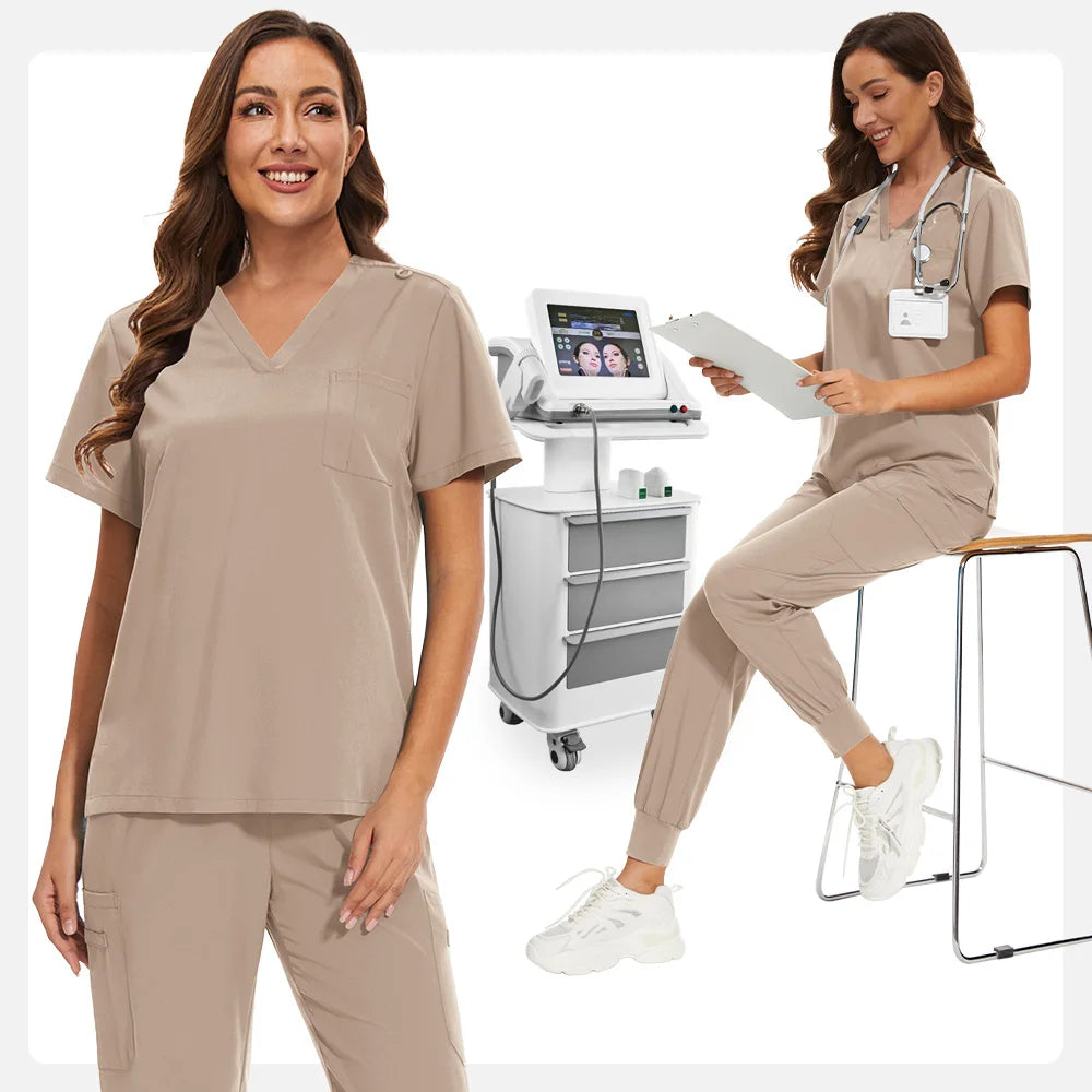 Niaahinn Nurse Surgical Scrub Suit Men Women Unisex Doctor Medical Hospital Uniform Top Jogger Pants Veterinary Nursing Uniforms