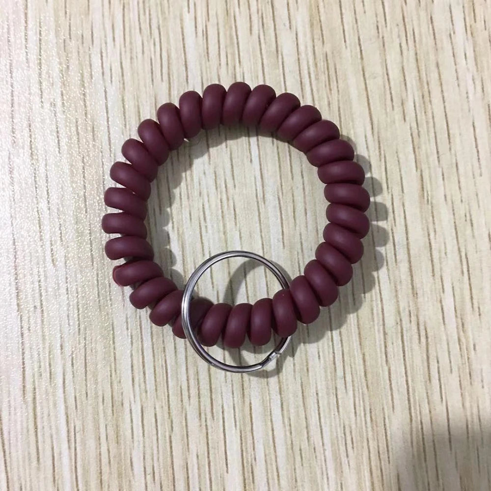 Stretchable Wristband Wristlet Keychain Spring Flexible Spiral Wrist Band Bracelet Key Holder for Gym Pool ID Badge Sports