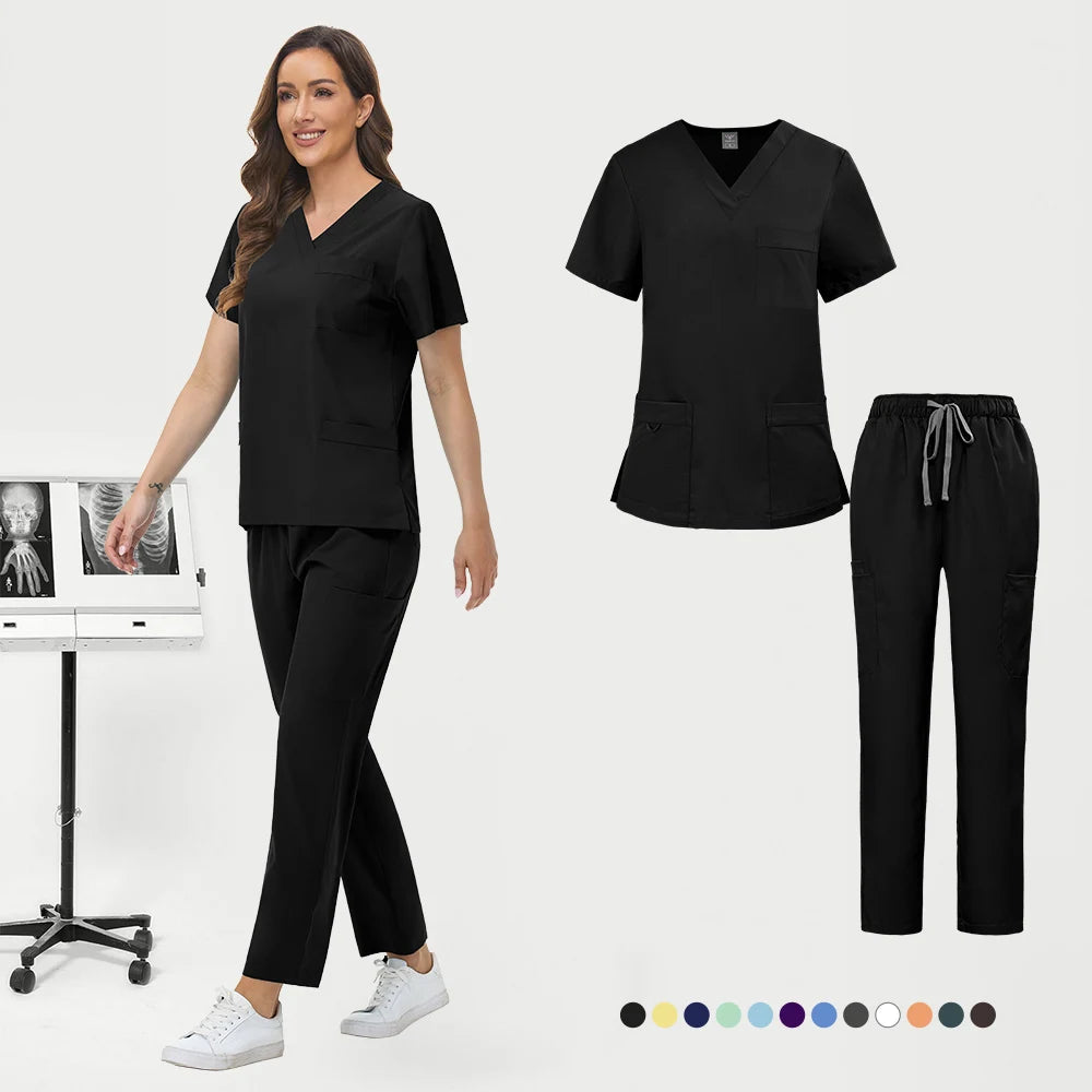 Wholesale Pharmacy Work Suit Hospital Pet Grooming Working Clothes Scrub Tops Pant Nurse Doctor Surgical Uniform Women Scrub Set
