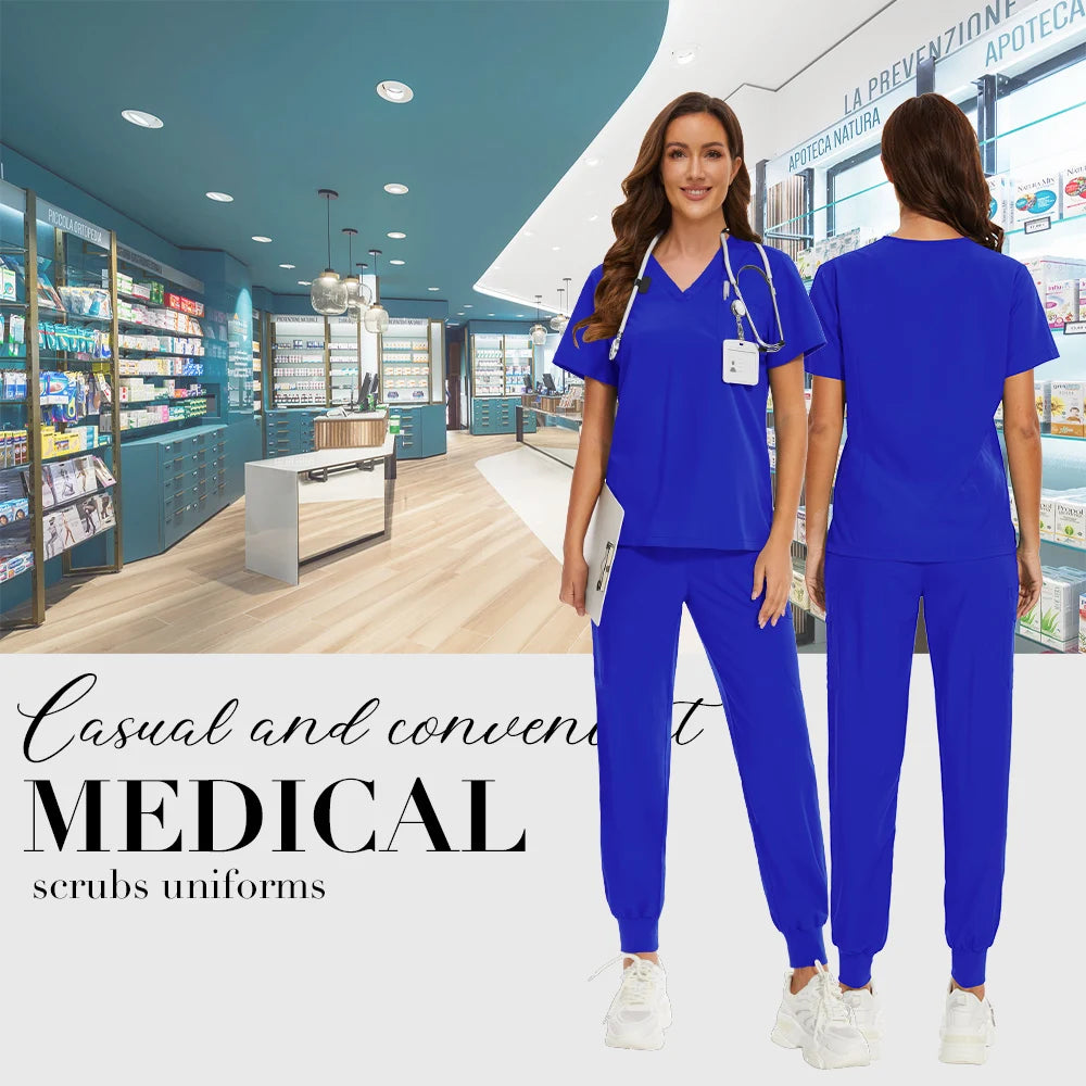 Niaahinn Nurse Surgical Scrub Suit Men Women Unisex Doctor Medical Hospital Uniform Top Jogger Pants Veterinary Nursing Uniforms