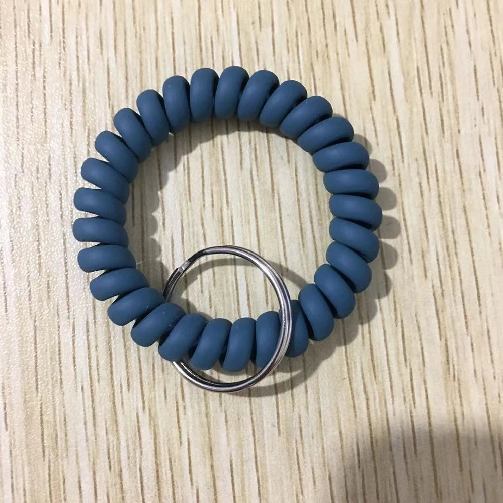 Stretchable Wristband Wristlet Keychain Spring Flexible Spiral Wrist Band Bracelet Key Holder for Gym Pool ID Badge Sports