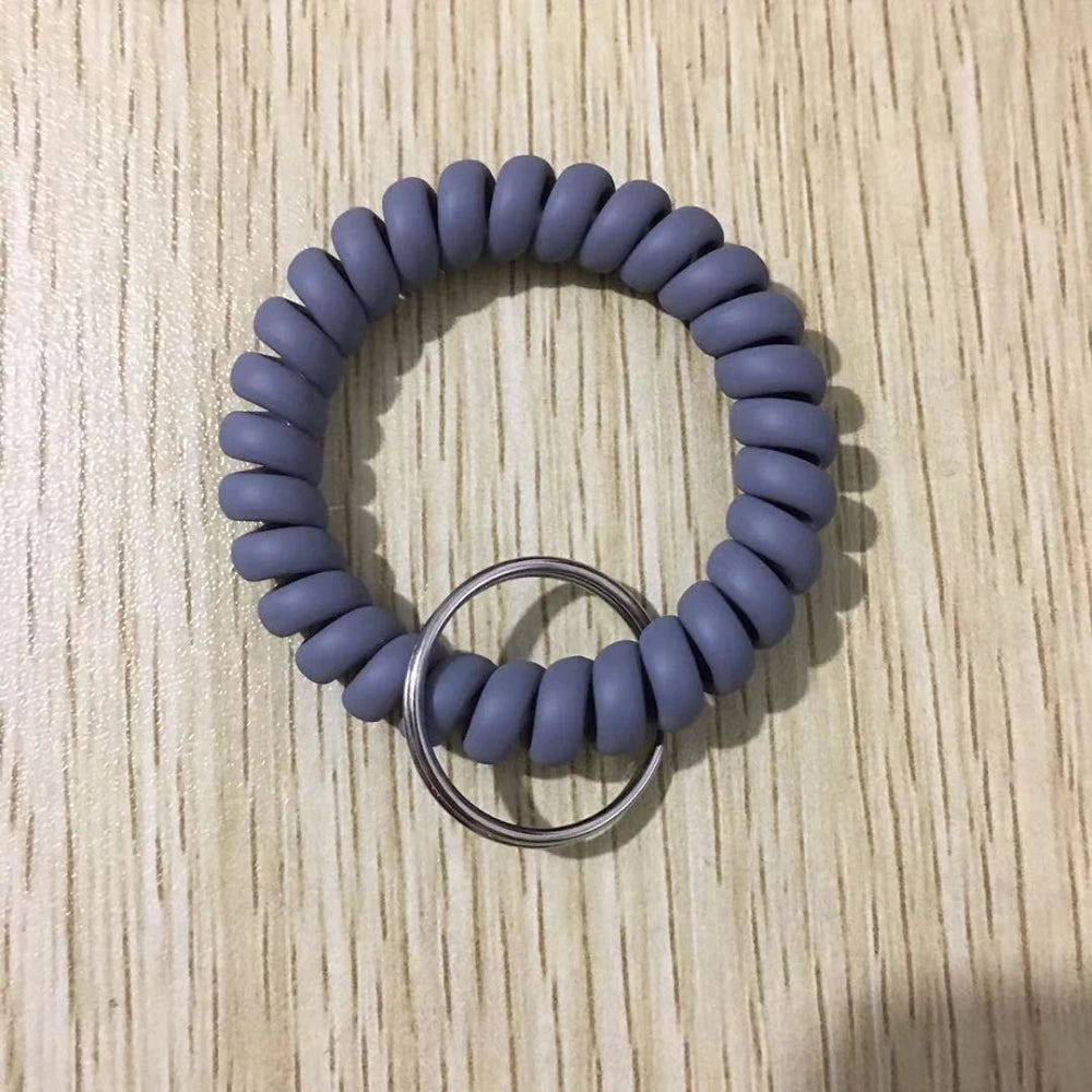 Stretchable Wristband Wristlet Keychain Spring Flexible Spiral Wrist Band Bracelet Key Holder for Gym Pool ID Badge Sports
