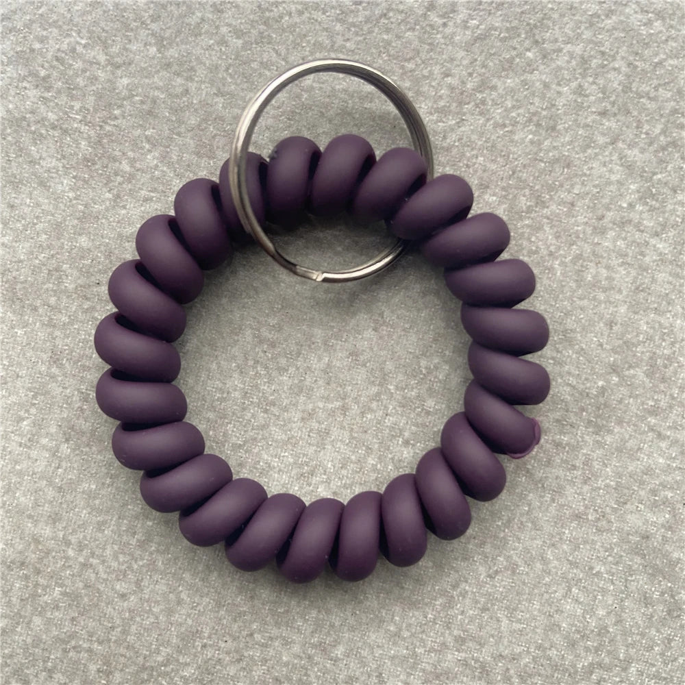 Stretchable Wristband Wristlet Keychain Spring Flexible Spiral Wrist Band Bracelet Key Holder for Gym Pool ID Badge Sports
