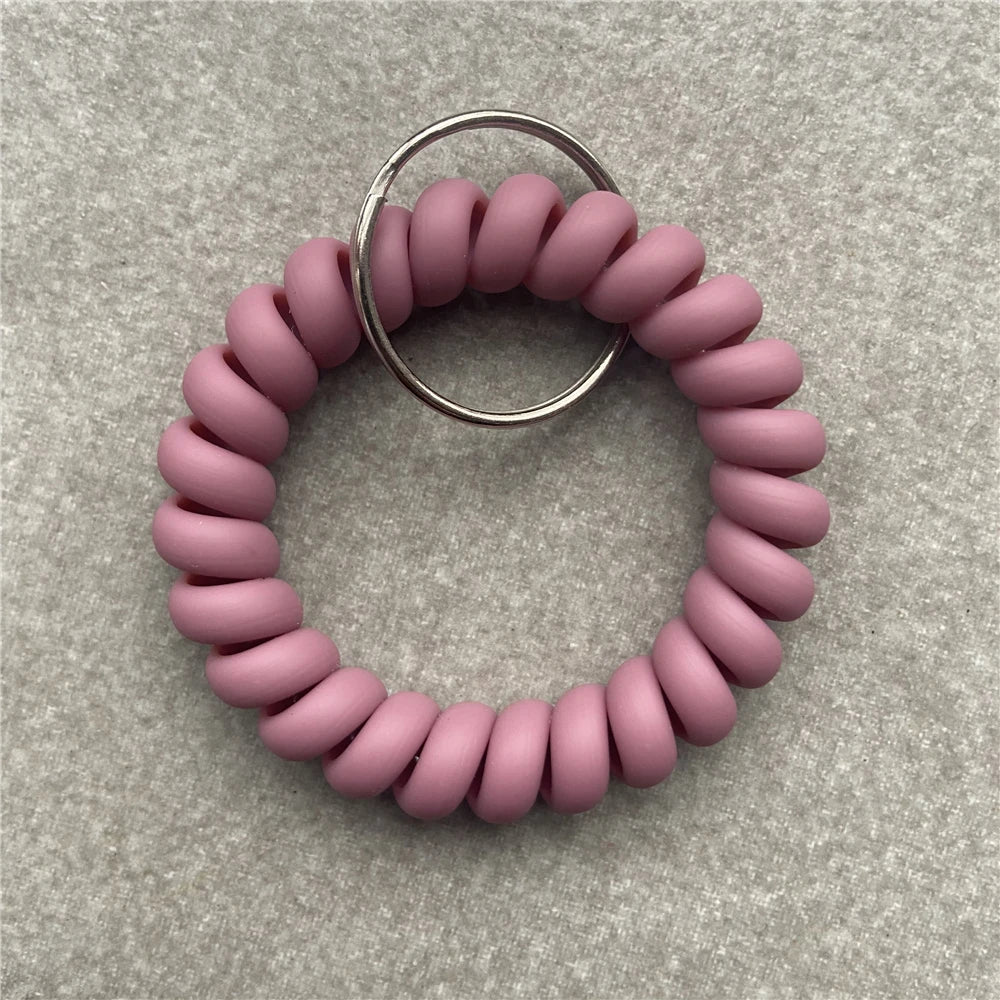 Stretchable Wristband Wristlet Keychain Spring Flexible Spiral Wrist Band Bracelet Key Holder for Gym Pool ID Badge Sports