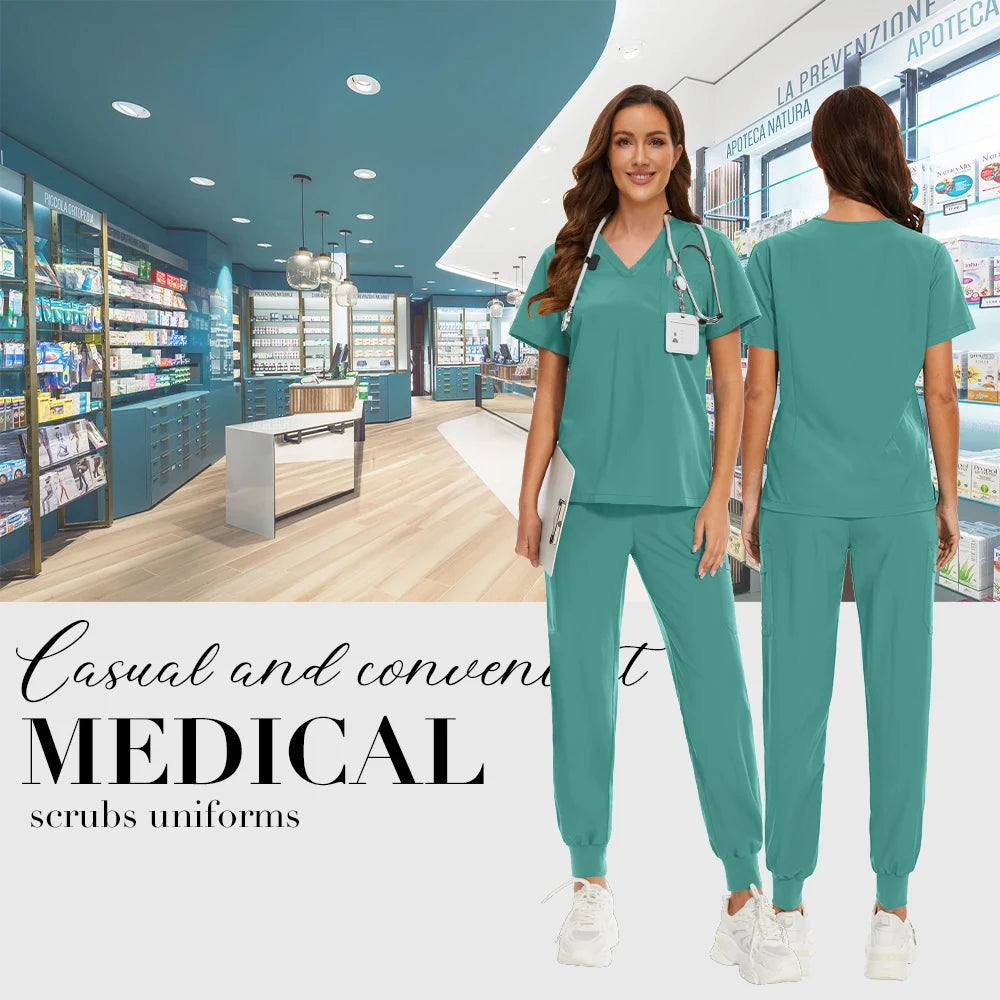 Niaahinn Nurse Surgical Scrub Suit Men Women Unisex Doctor Medical Hospital Uniform Top Jogger Pants Veterinary Nursing Uniforms
