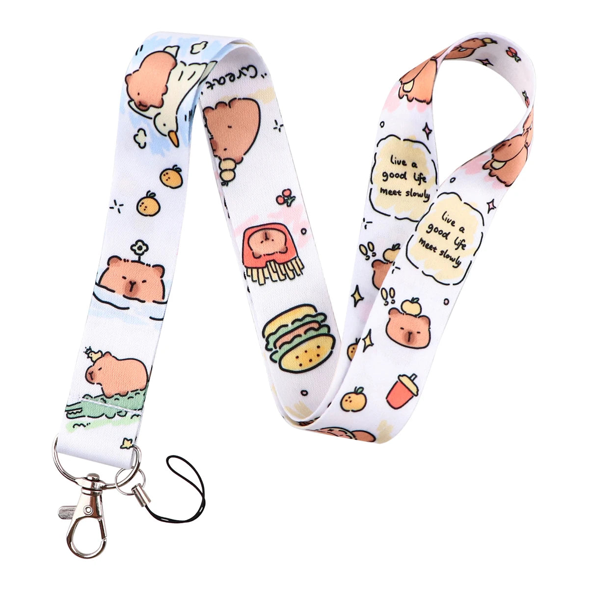 Cartoon Capybara Credential Holder Keychain Cute Lanyards for Keys Badge ID Mobile Phone Rope Neck Straps Accessories Kids Gift