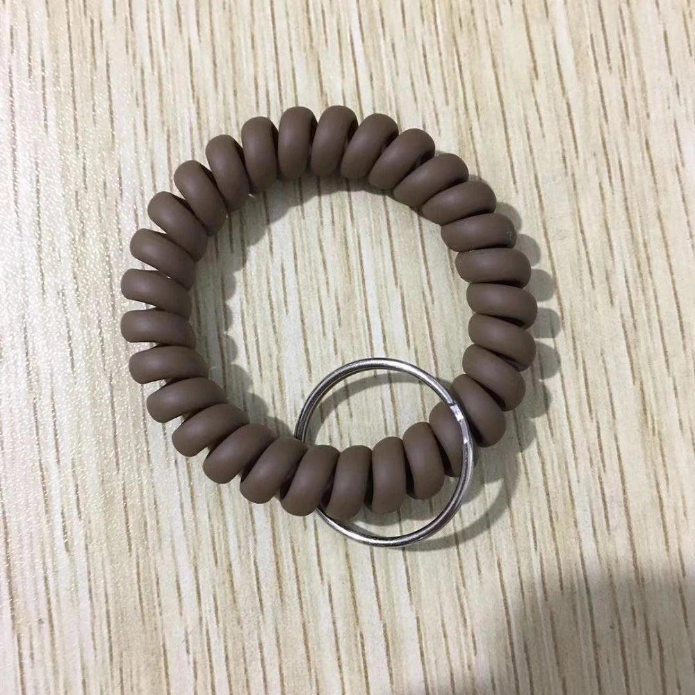 Stretchable Wristband Wristlet Keychain Spring Flexible Spiral Wrist Band Bracelet Key Holder for Gym Pool ID Badge Sports