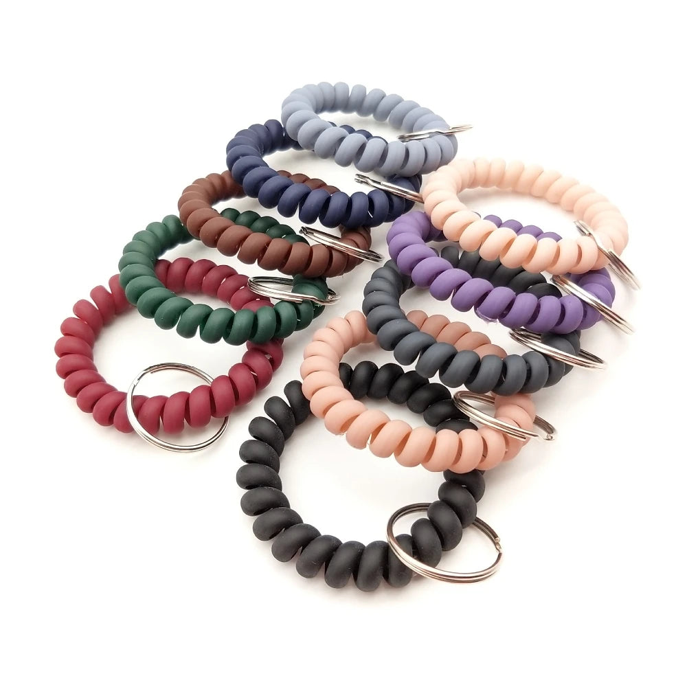 Stretchable Wristband Wristlet Keychain Spring Flexible Spiral Wrist Band Bracelet Key Holder for Gym Pool ID Badge Sports