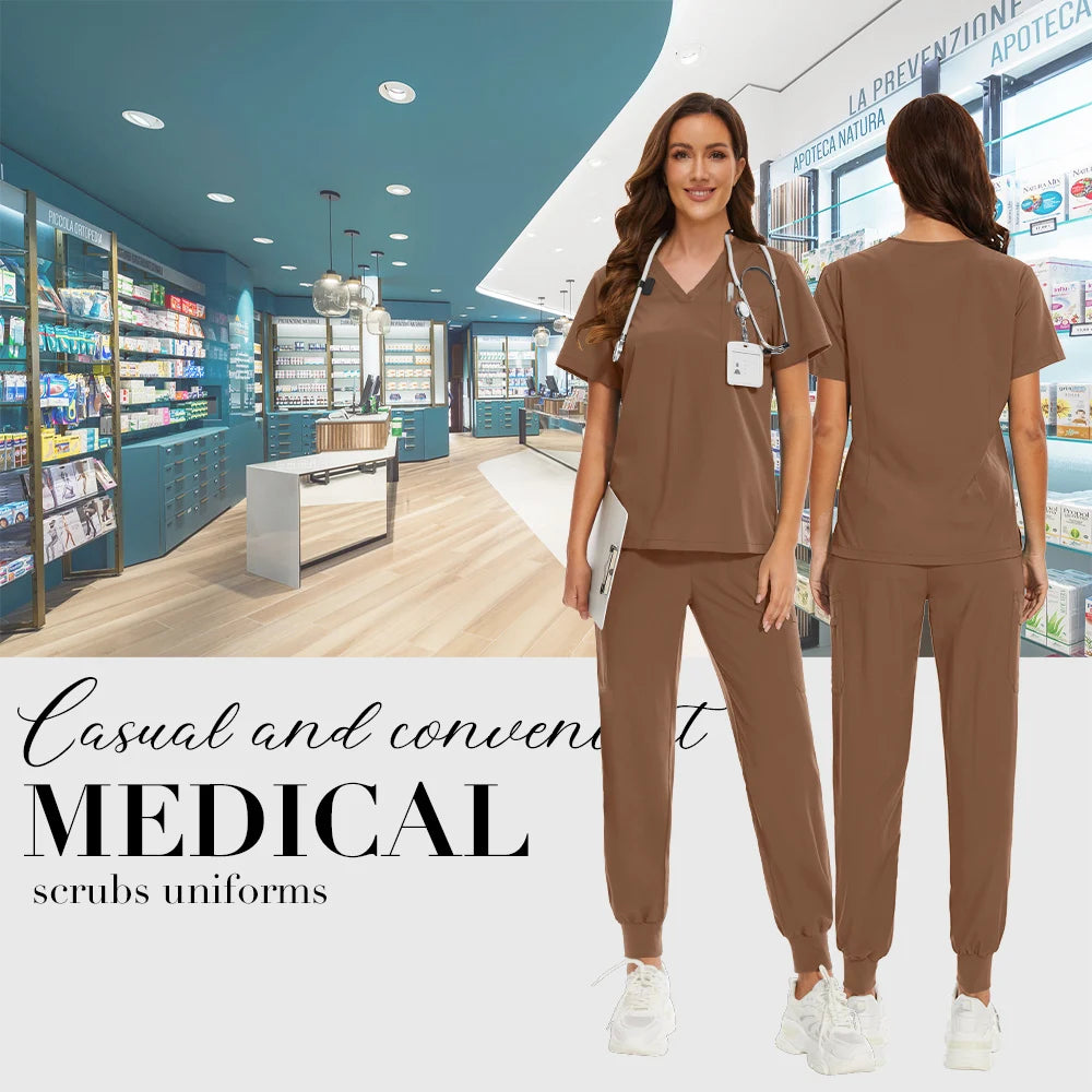 Niaahinn Nurse Surgical Scrub Suit Men Women Unisex Doctor Medical Hospital Uniform Top Jogger Pants Veterinary Nursing Uniforms