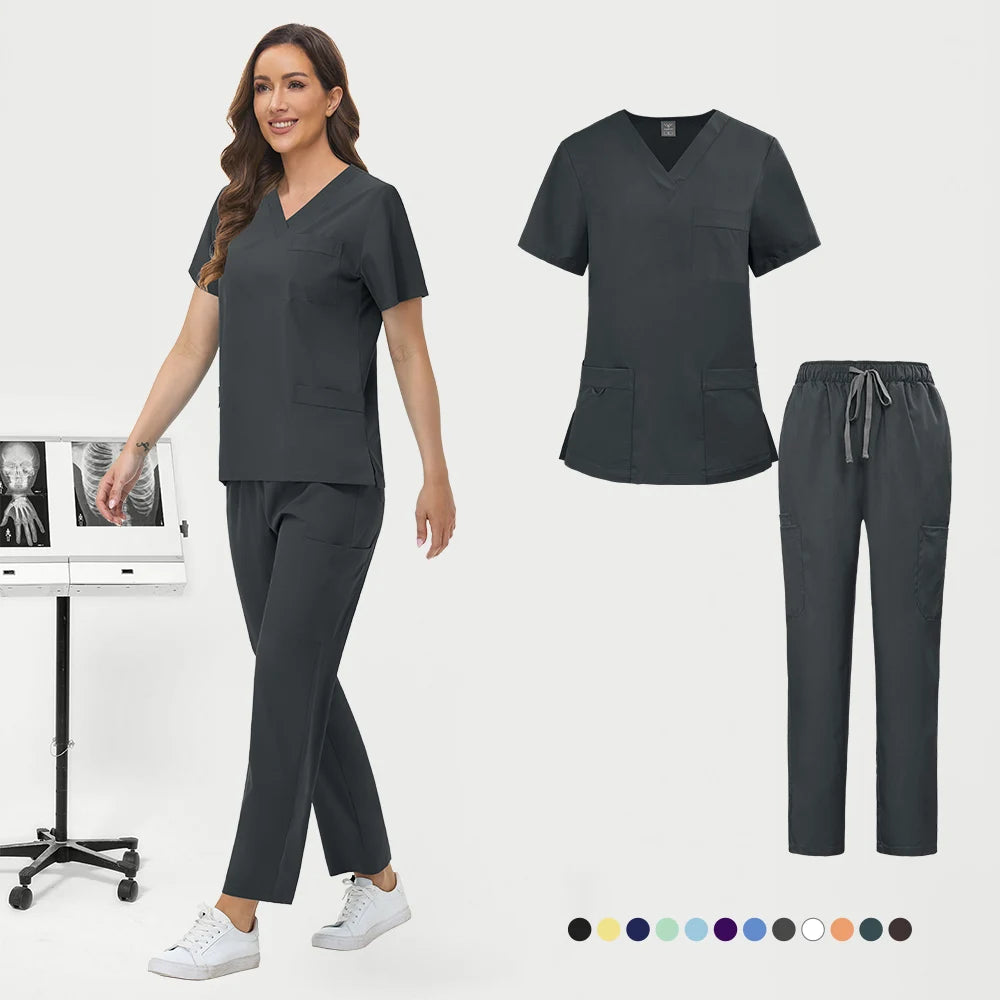 Wholesale Pharmacy Work Suit Hospital Pet Grooming Working Clothes Scrub Tops Pant Nurse Doctor Surgical Uniform Women Scrub Set