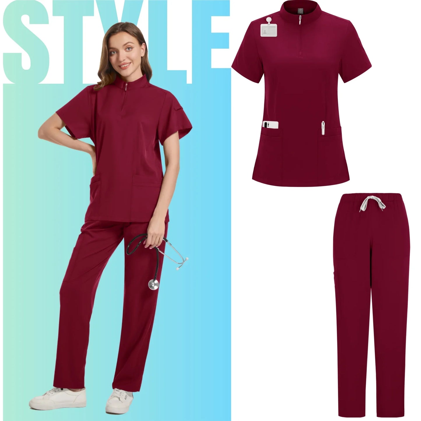 Women Scrubs Nurse Accessories Medical Uniform Unisex Slim Fit Comfort Clinical Women Operating Room Work Uniform Jogger Suit