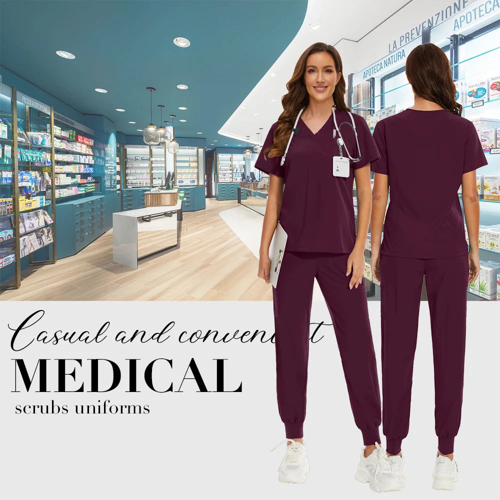 Niaahinn Nurse Surgical Scrub Suit Men Women Unisex Doctor Medical Hospital Uniform Top Jogger Pants Veterinary Nursing Uniforms