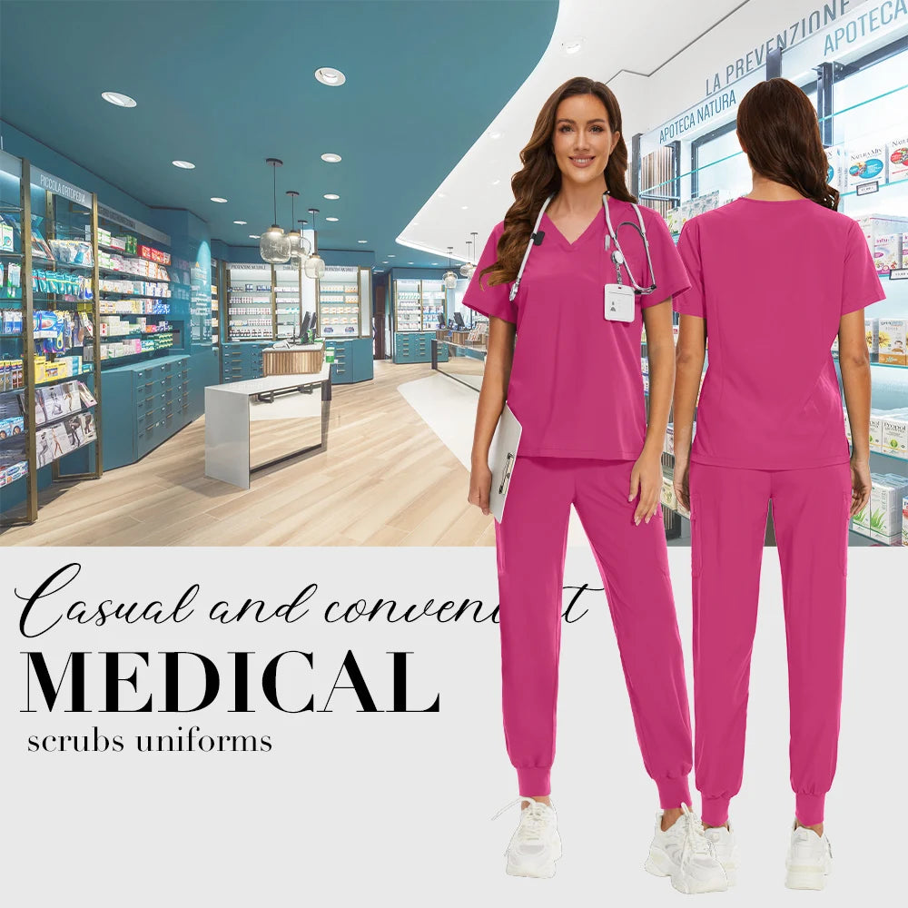 Niaahinn Nurse Surgical Scrub Suit Men Women Unisex Doctor Medical Hospital Uniform Top Jogger Pants Veterinary Nursing Uniforms
