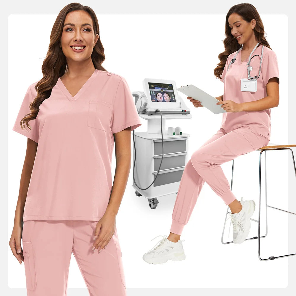 Niaahinn Nurse Surgical Scrub Suit Men Women Unisex Doctor Medical Hospital Uniform Top Jogger Pants Veterinary Nursing Uniforms