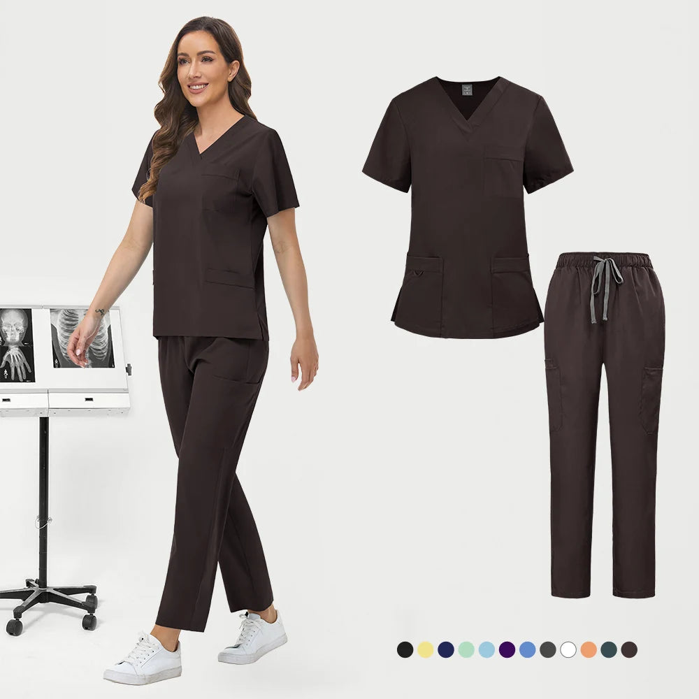 Wholesale Pharmacy Work Suit Hospital Pet Grooming Working Clothes Scrub Tops Pant Nurse Doctor Surgical Uniform Women Scrub Set