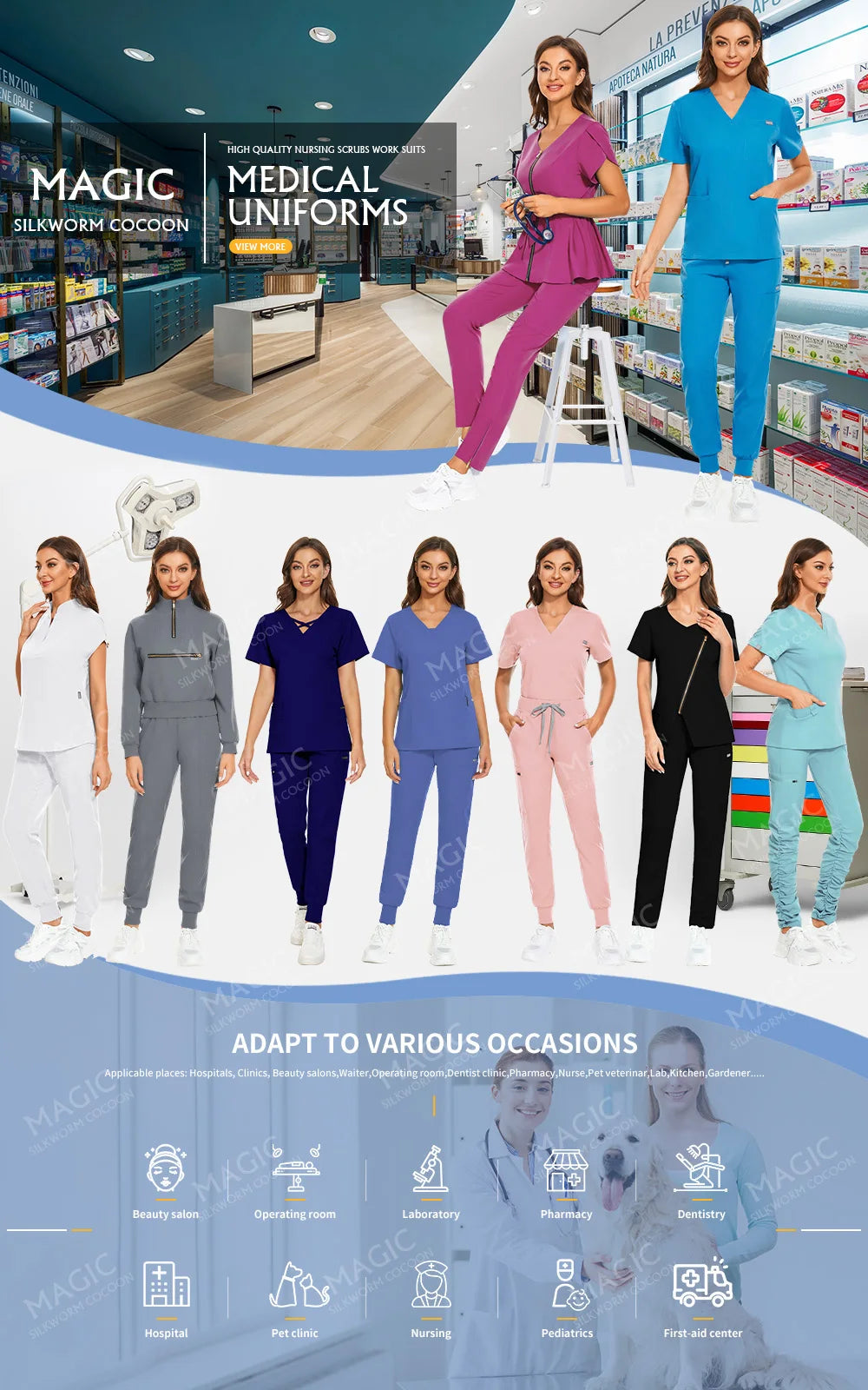 Tooth Check Doctor Workwear Hospital Medical Uniforms Unisex Pet Grooming Work Clothes Lab Uniform Jogger Suit Nurse Accessories
