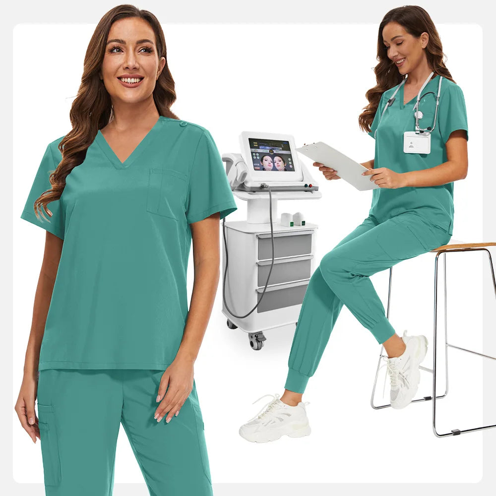 Niaahinn Nurse Surgical Scrub Suit Men Women Unisex Doctor Medical Hospital Uniform Top Jogger Pants Veterinary Nursing Uniforms