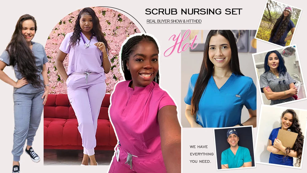 Scrubs Hospital Uniforms Women Medical Scrub Set Nurse Short Sleeve Top Joggers Scrub Suit Spa Nursing Wear Stretch Slim Uniform