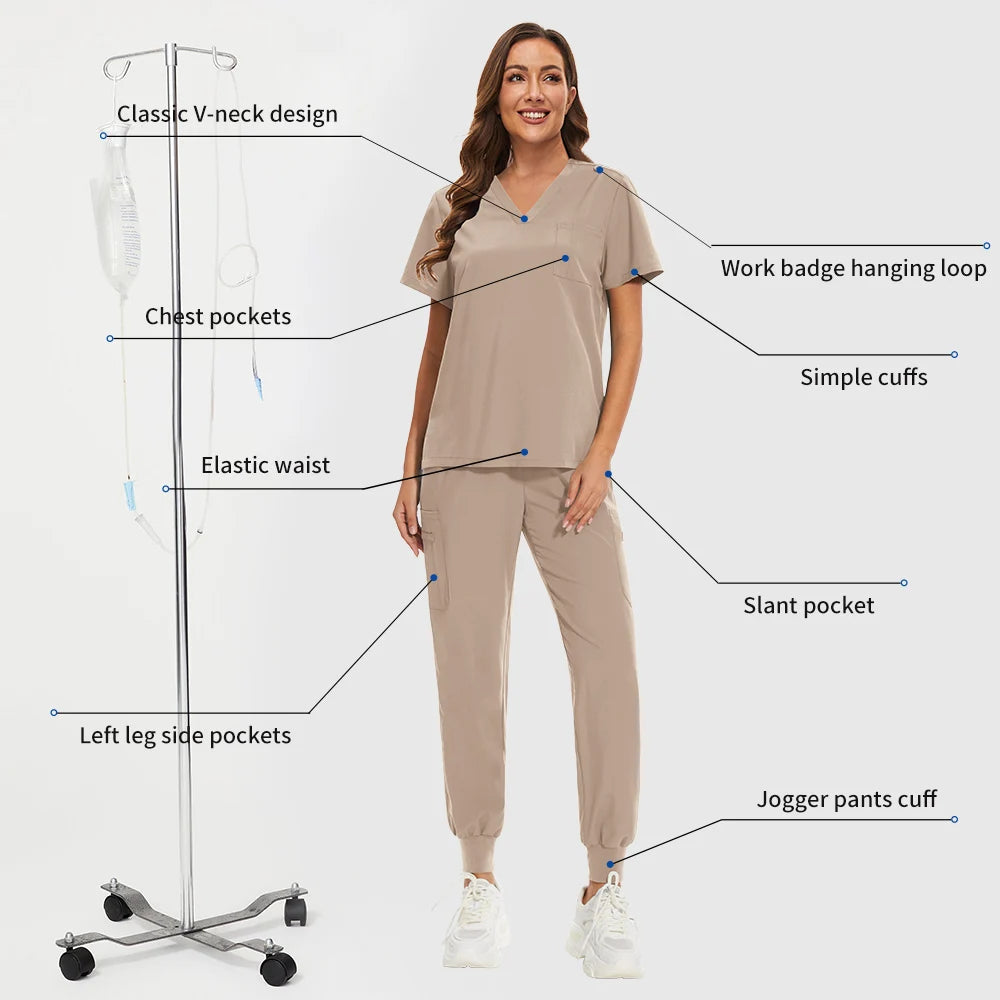 Niaahinn Nurse Surgical Scrub Suit Men Women Unisex Doctor Medical Hospital Uniform Top Jogger Pants Veterinary Nursing Uniforms