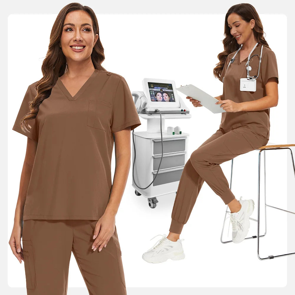 Niaahinn Nurse Surgical Scrub Suit Men Women Unisex Doctor Medical Hospital Uniform Top Jogger Pants Veterinary Nursing Uniforms