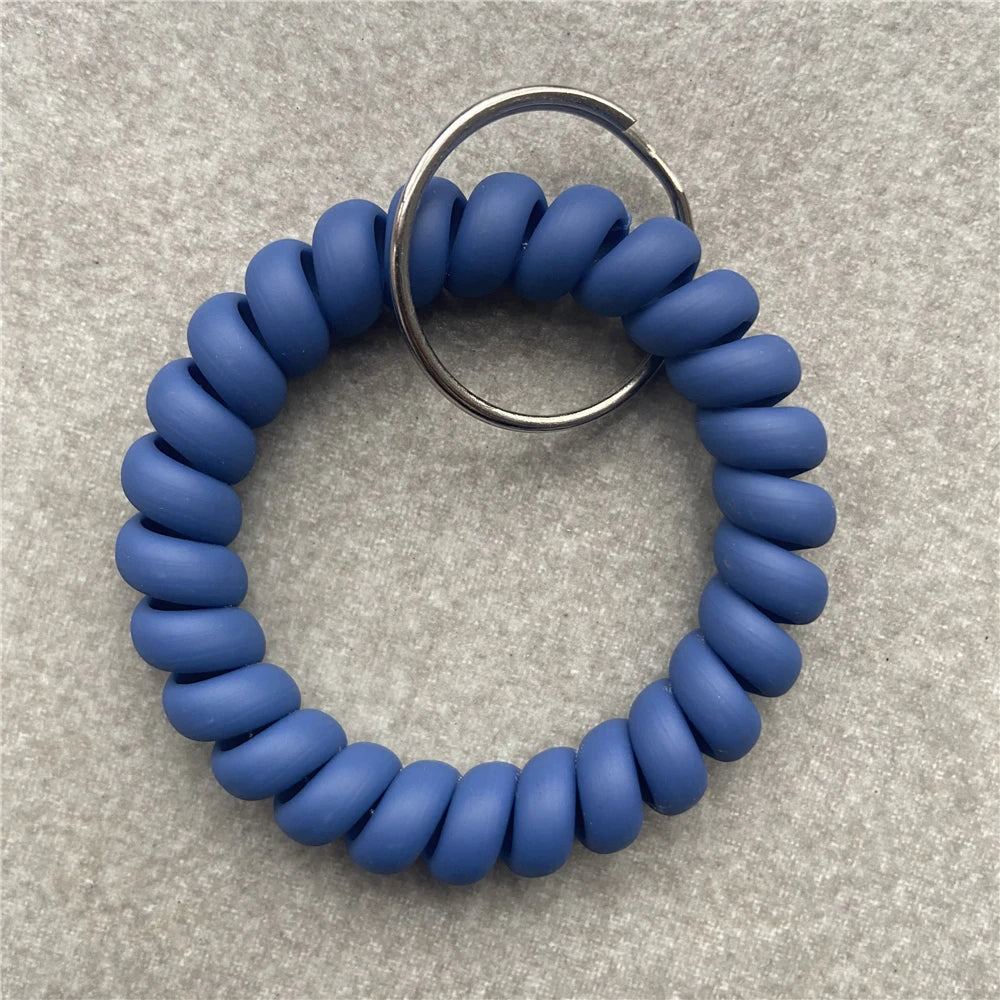 Stretchable Wristband Wristlet Keychain Spring Flexible Spiral Wrist Band Bracelet Key Holder for Gym Pool ID Badge Sports