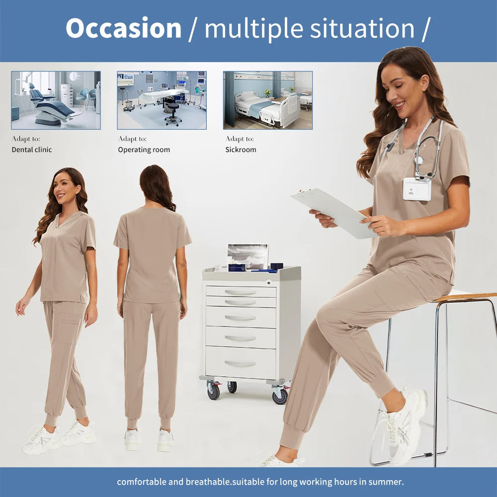 Niaahinn Nurse Surgical Scrub Suit Men Women Unisex Doctor Medical Hospital Uniform Top Jogger Pants Veterinary Nursing Uniforms